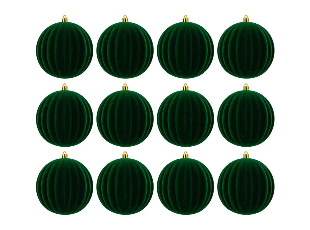 Set 12Pz Pallina Plastica Velluto "Watermelon" Diam.10Cm Verde