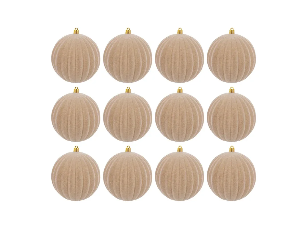 Set 12Pz Pallina Plastica Velluto "Watermelon" Diam.8Cm Beige