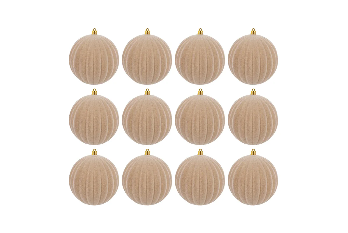 Set 12Pz Pallina Plastica Velluto "Watermelon" Diam.8Cm Beige
