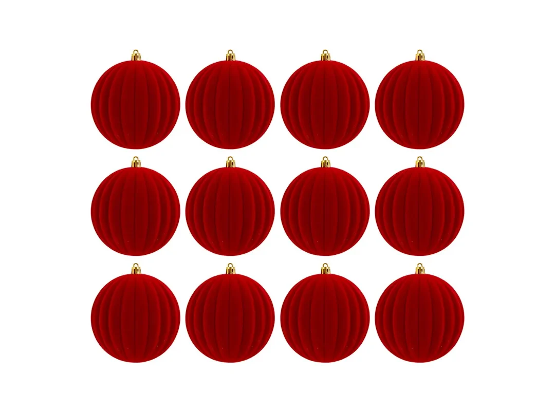 Set 12Pz Pallina Plastica Velluto "Watermelon" Diam.8Cm Rosso