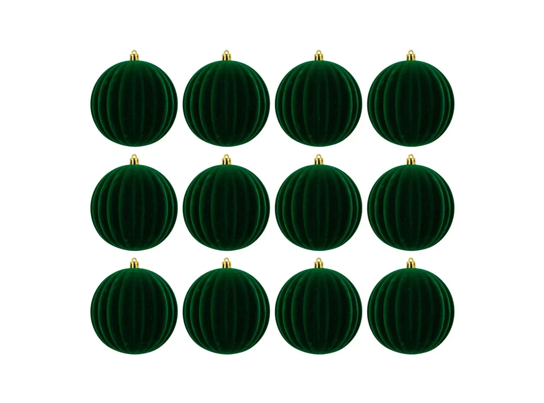 Set 12Pz Pallina Plastica Velluto "Watermelon" Diam.8Cm Verde