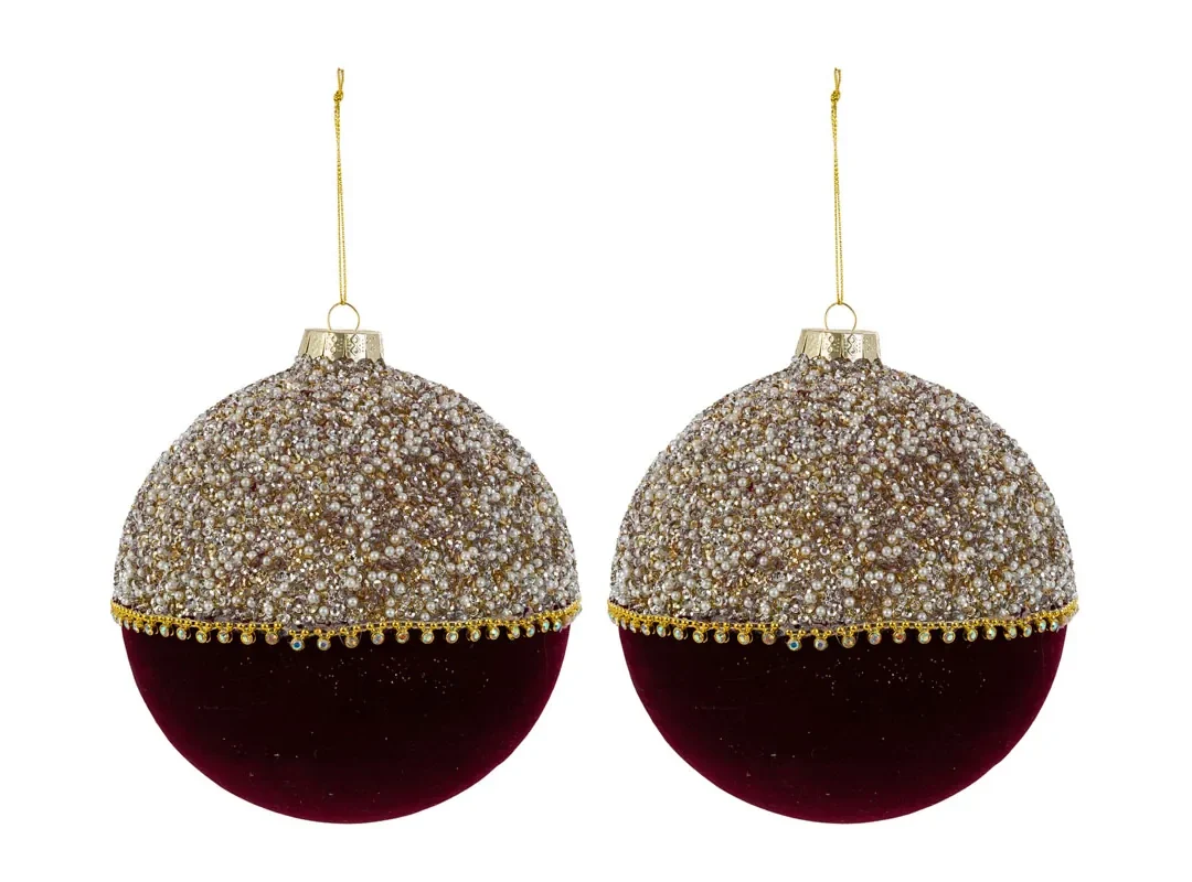 Set 2Pz Palline Vetro Diamond Bordeaux Diam.15Cm