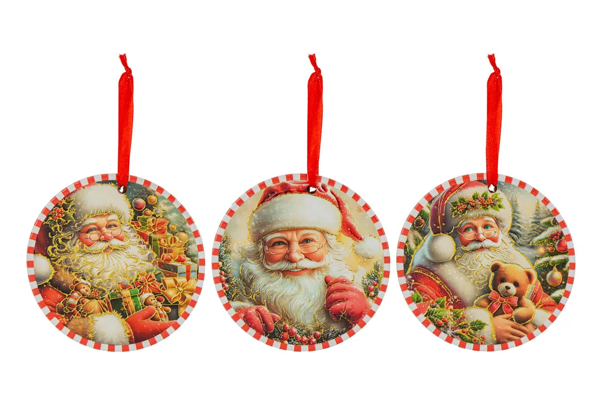 Set 3 Pz Mattonella Babbo Natale 3Ass.Diam.11Cm