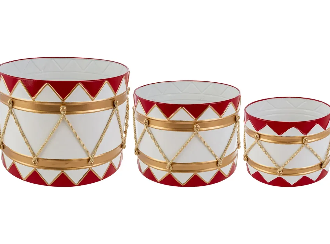 Set 3 Vasi Tamburo Metallo 21,5X15/26,5X19/32X23Cm