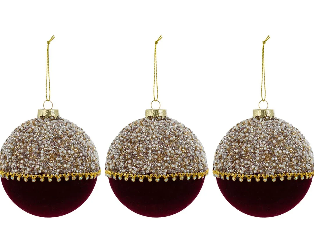 Set 3Pz Palline Vetro Diamond Bordeaux Diam.10Cm