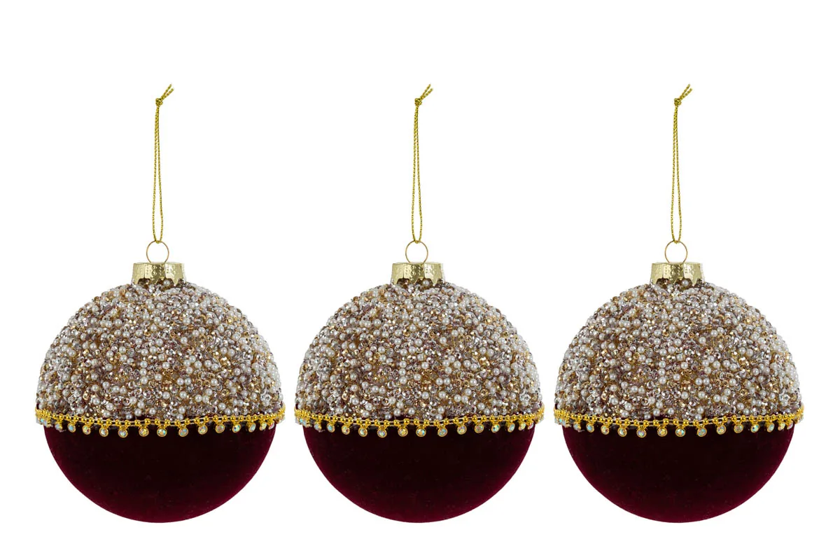 Set 3Pz Palline Vetro Diamond Bordeaux Diam.10Cm