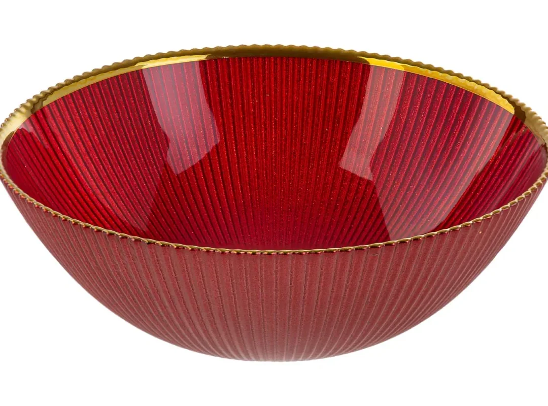 Set 6 Pz Piatto Vetro Rosso Filo Oro Diam.20Cm