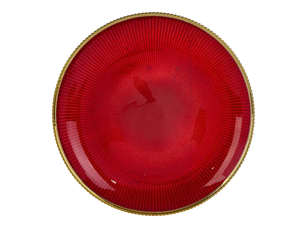 Set 6 Pz Piatto Vetro Rosso Filo Oro Diam.31Cm