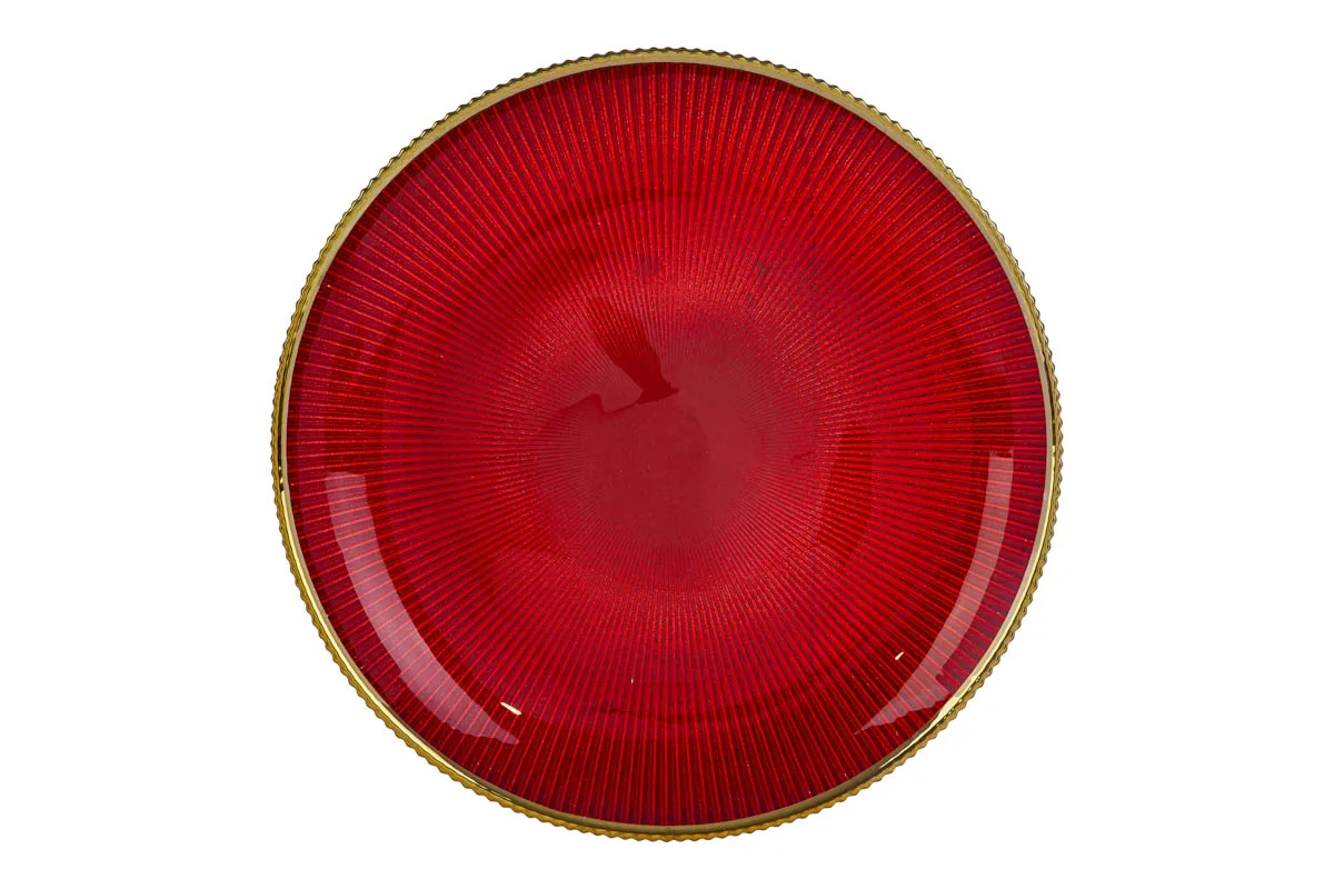 Set 6 Pz Piatto Vetro Rosso Filo Oro Diam.31Cm