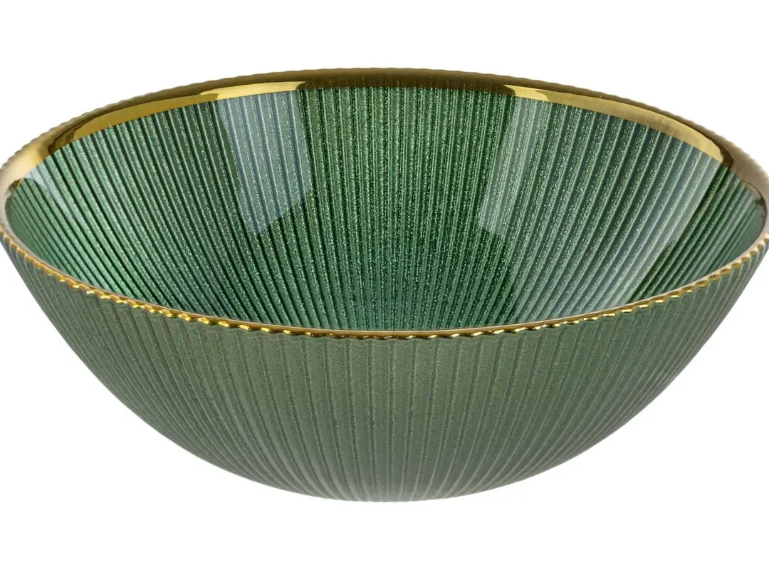 Set 6 Pz Piatto Vetro Verde Filo Oro Diam.20Cm