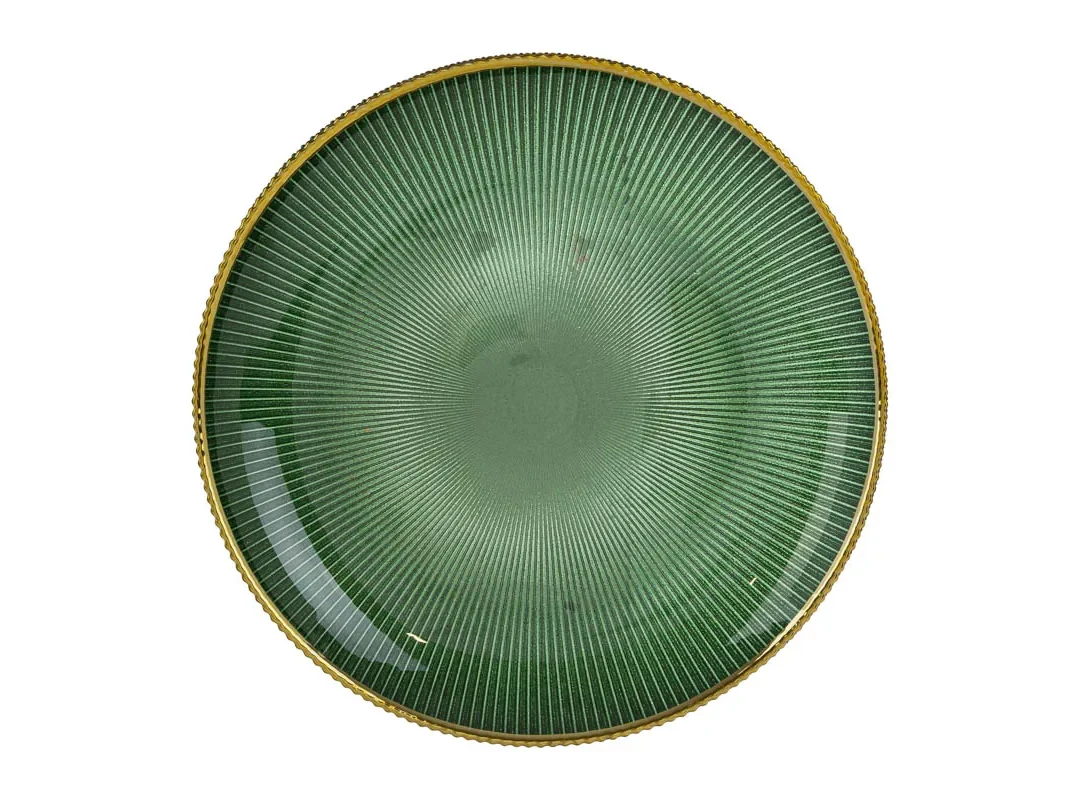 Set 6 Pz Piatto Vetro Verde Filo Oro Diam.31Cm
