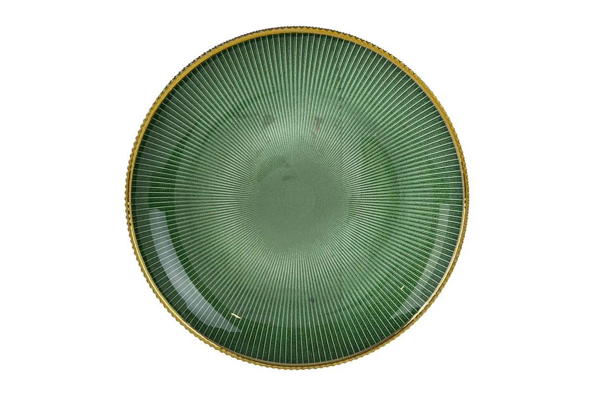 Set 6 Pz Piatto Vetro Verde Filo Oro Diam.31Cm