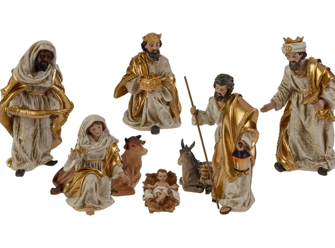 Set 8 Pz Nativita' Resina Gold H.21Cm