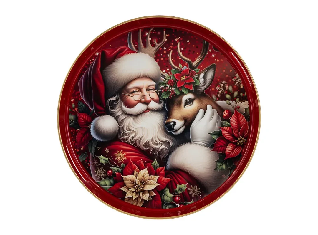 Vassoio Natalizio Melamina Babbo Natale Diam.33Xh.4Cm